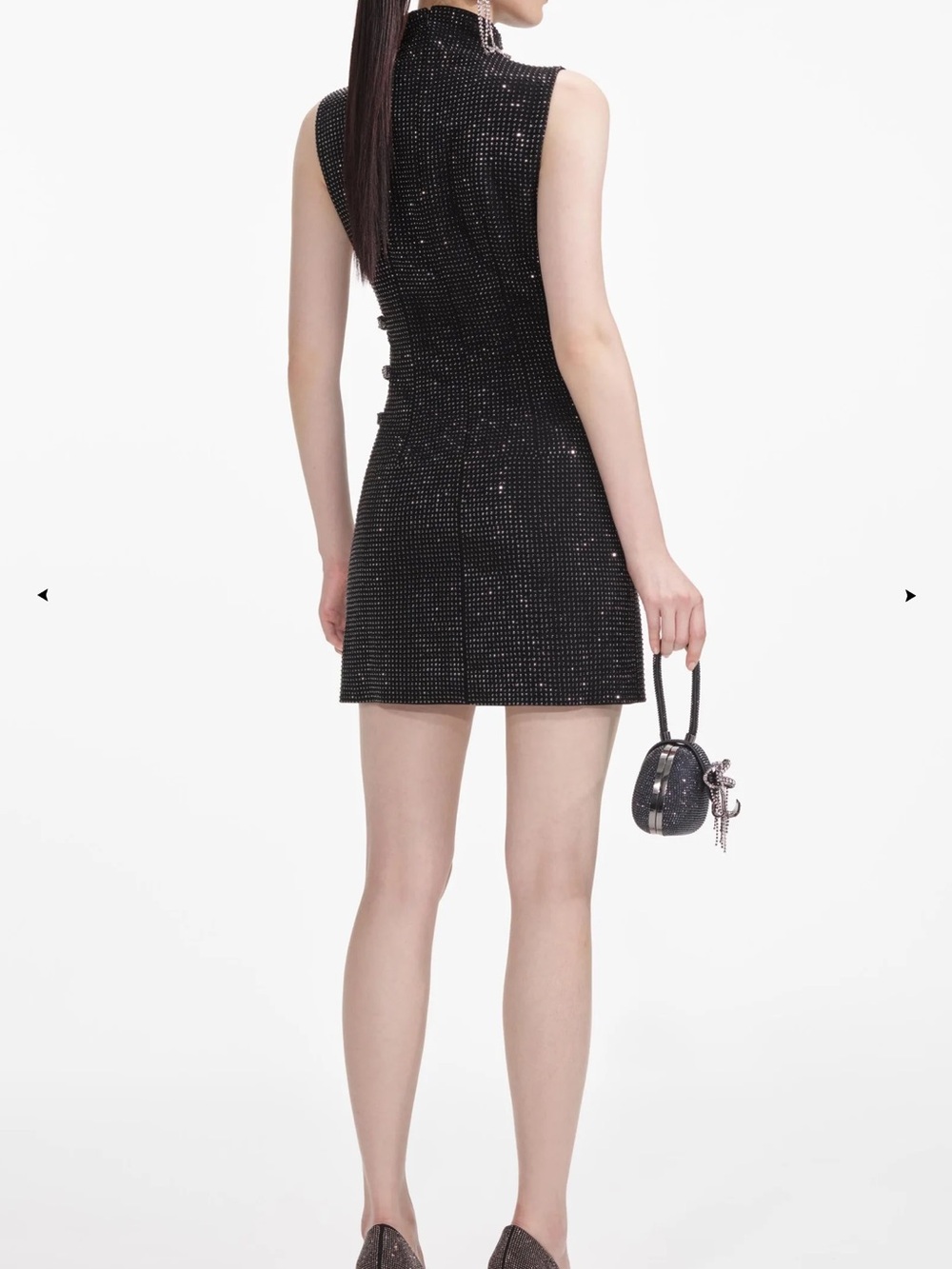 Self portrait BLACK RHINESTONE CREPE MINI DRESS - Picture 3 of 5